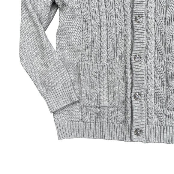 Club Room Cable Knit Shawl Collar Cardigan Men M Gray Grandpa Old Money Academia - Picture 3 of 16